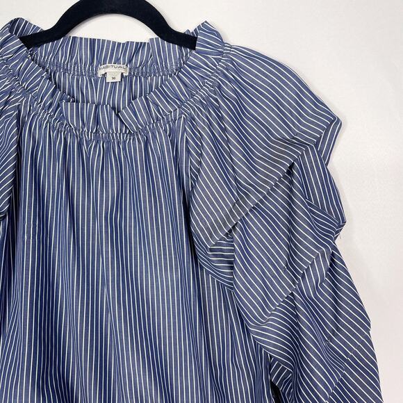 Habitual Girls 16 Blue White Striped Joyce Gathered Sleeve Tie Waist Top Blouse - Picture 7 of 9